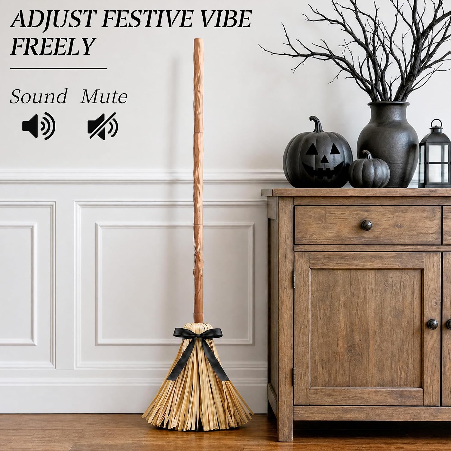 Spooky sound mode or silent mode switch on the floating broom